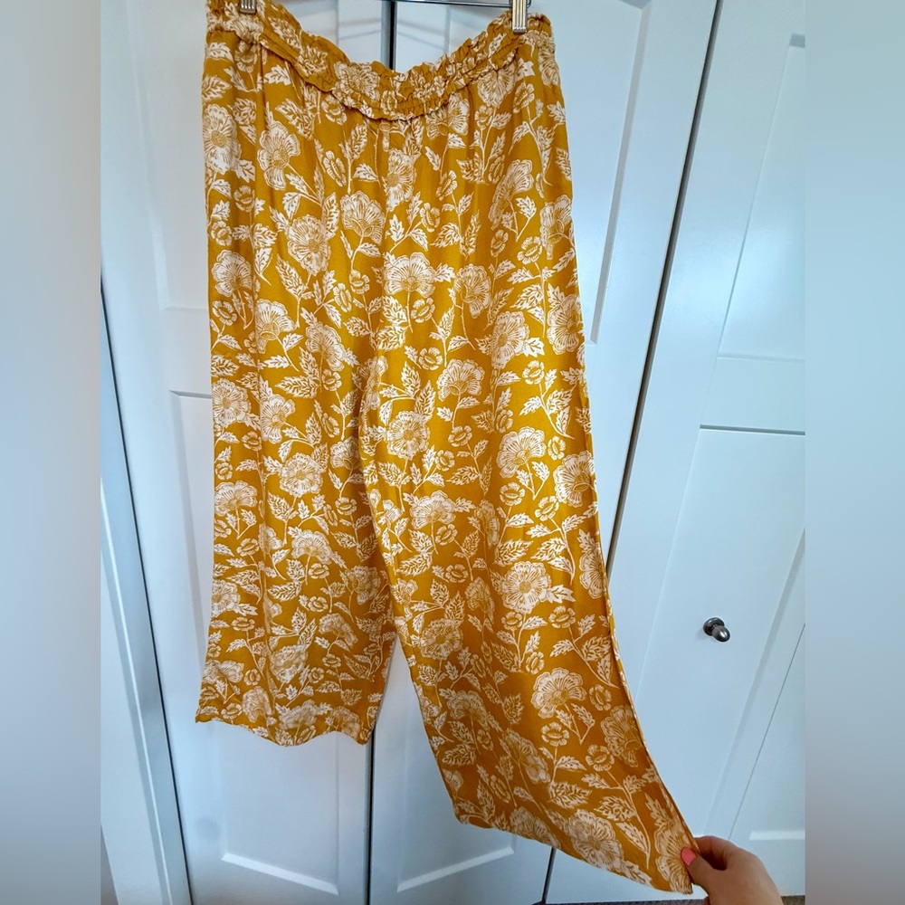 Anthropologie Floral Yellow Wide-Leg Pants - Picture 3 of 5
